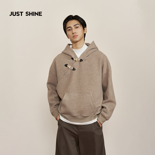 JUSTSHINE 不对称牛角扣卫衣亲肤复古学院风上衣小众设计感卫衣