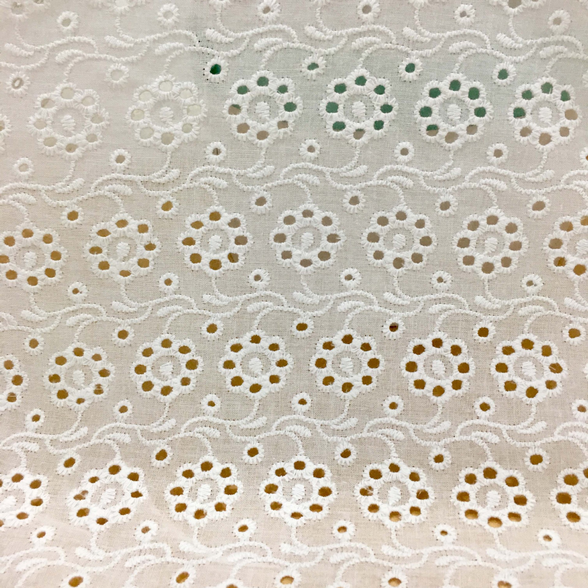 棉布绣花面料9088棉布打孔绣花布满幅高密度绣花现货供应