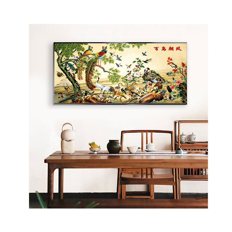 百鸟朝凤吉祥鸟凤凰画壁画喷绘布画中堂挂画百鸟归巢客厅画芯自贴