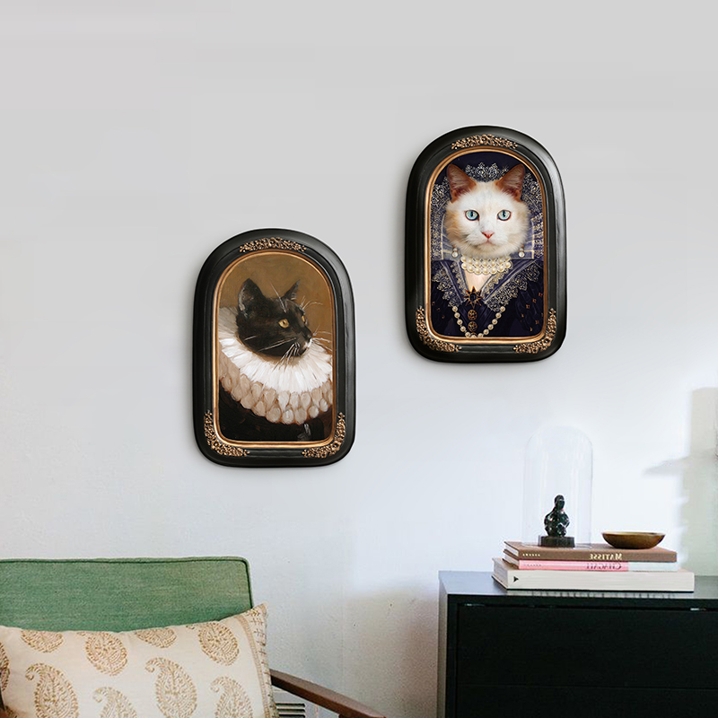 萌宠入画斯柏达小众艺术猫v咪古典宫廷肖像装饰画儿童房间床头挂图片