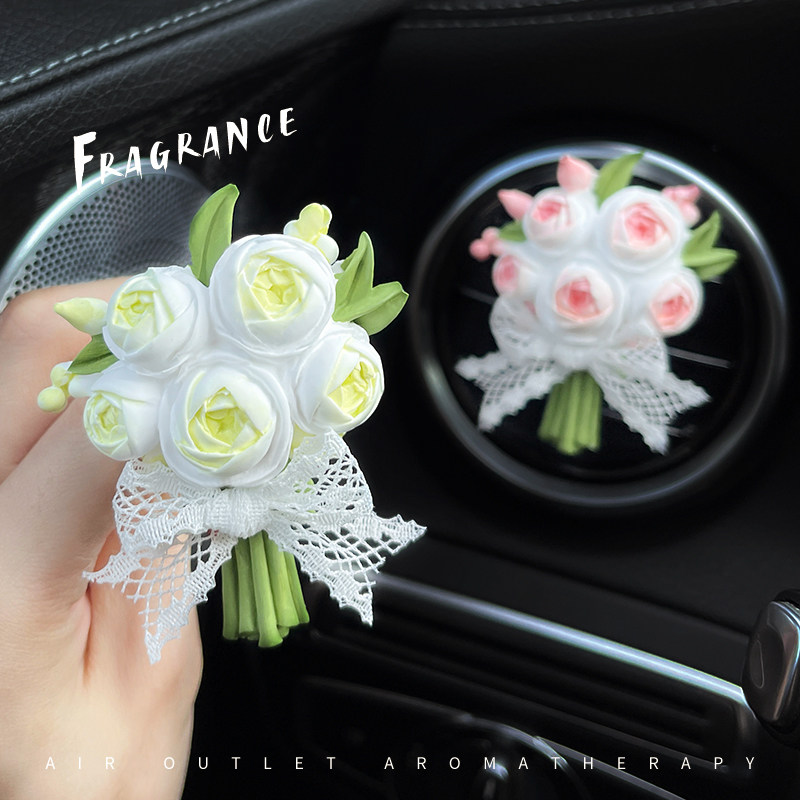 扩香石永生玫瑰花束车载风口香水香薰装饰摆件清新花朵车内香水