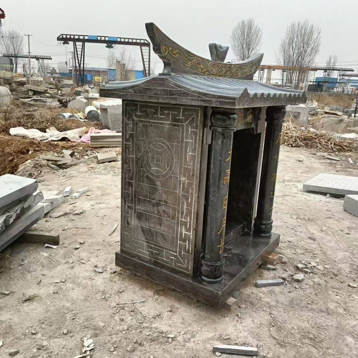 石雕土地公小庙土地公婆纯天然寺院供奉神庙青石花岗岩土地庙户外