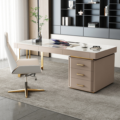 书桌轻奢现代简约家用高档岩板办公桌设计师电脑桌书房卧室写字台
