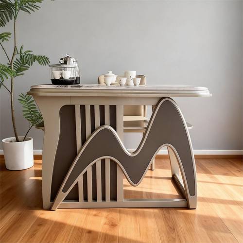 超晶石橡木简约小茶台意式极简茶桌家用阳台烧水茶桌一体阳台茶桌