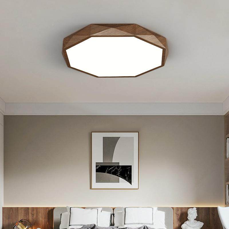 新中式ld吸顶灯X4357e现代简约3胡桃木色创意卧室灯间几何北欧房