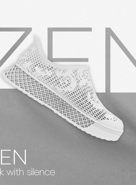 己风ZEN男女3D打印国潮舒适缓震软弹网面透气脚感城市通勤板鞋