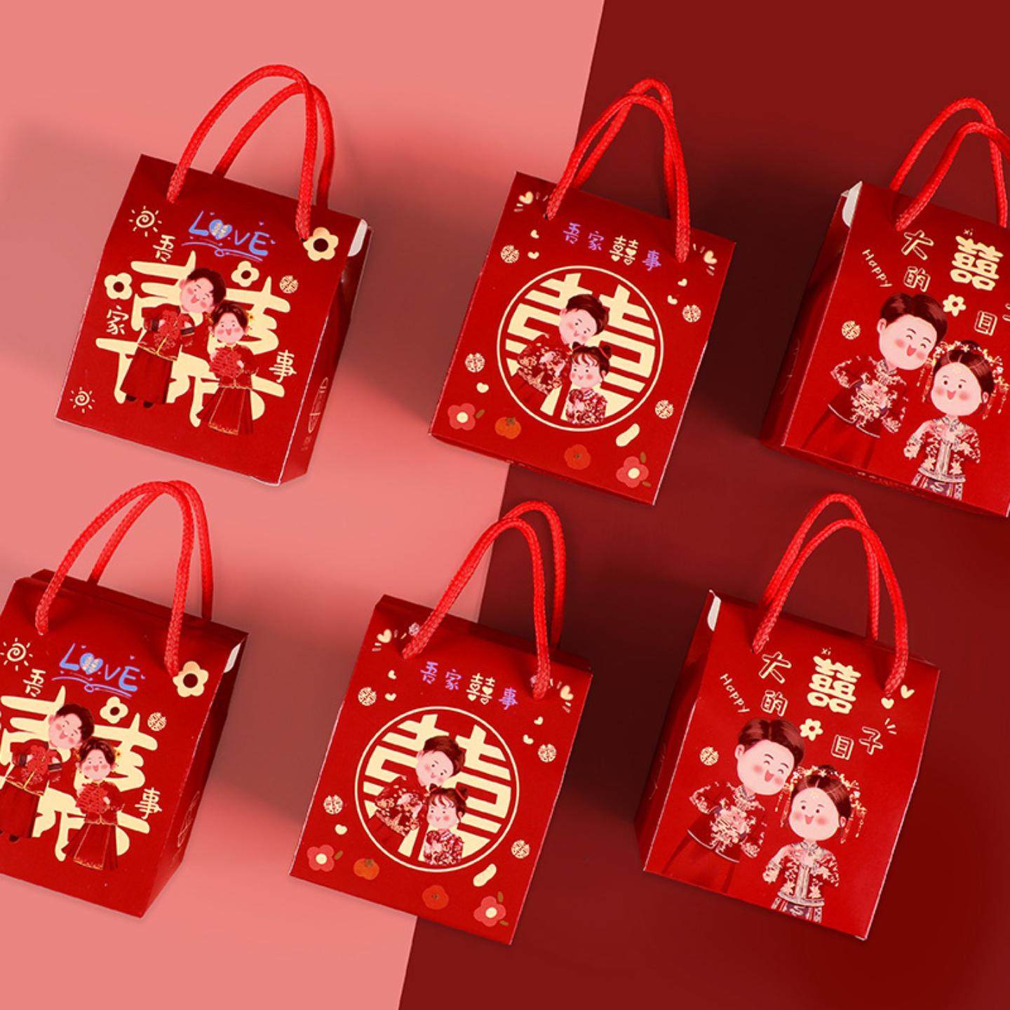 6.5元50个糖盒结婚喜糖盒礼盒婚礼手提喜糖袋伴手礼糖果回礼袋子