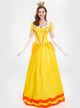 新款马里奥黄色碧琪公主pinkpricess舞台装派对礼服演出服饰