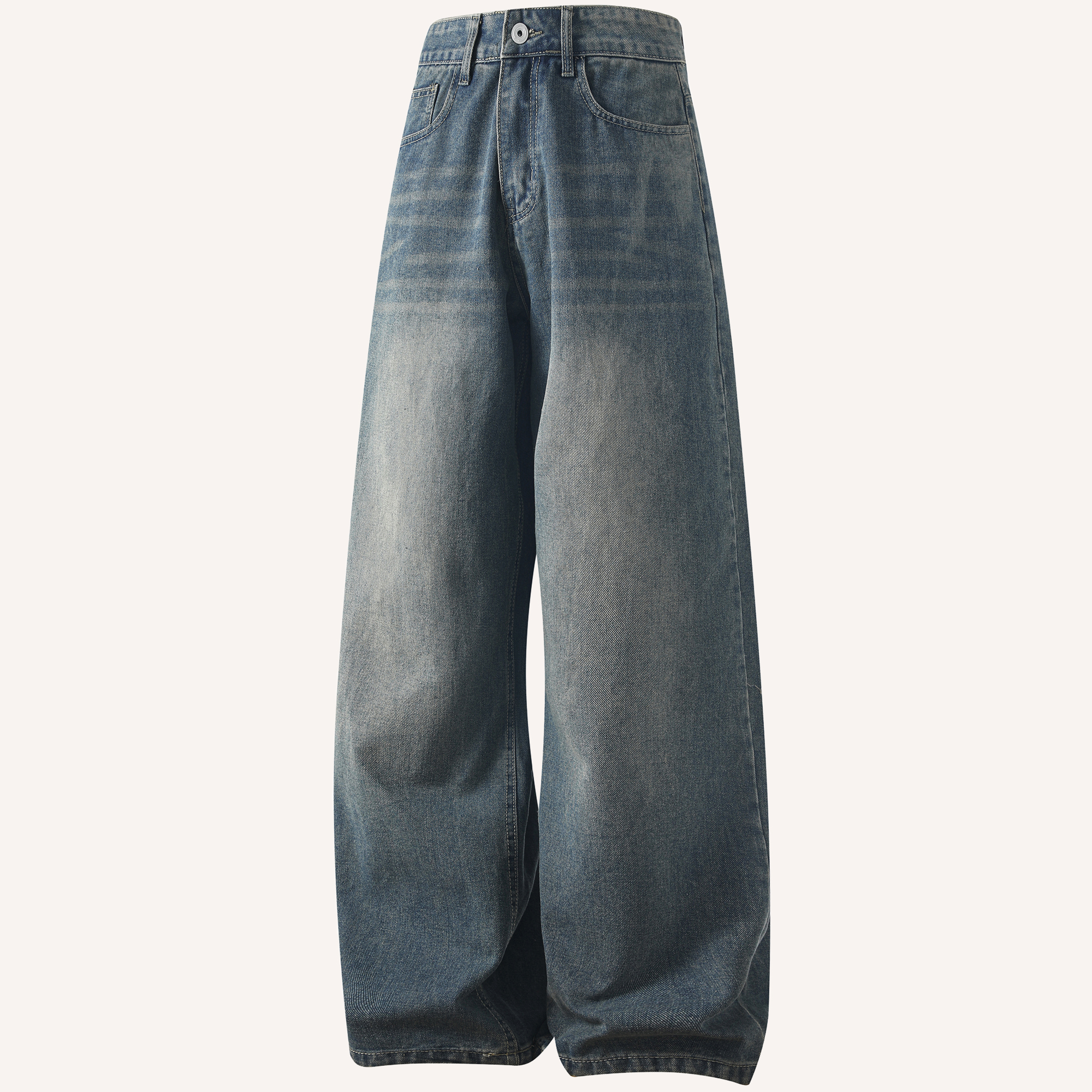 芝麻街Sesame Street/芝麻街美式复古牛仔裤男水洗做旧拖地裤子