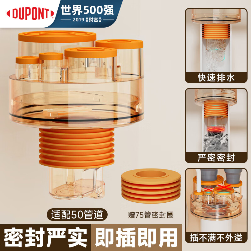 杜邦下水道防臭神器厨房下水三通接头封口器排下水管密封塞堵可视