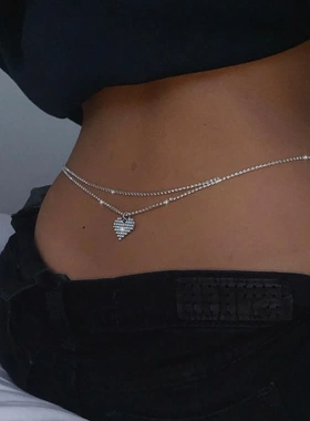 BadGirlsClub千禧辣妹lowrise爱心镶钻腰链性感小众身体链欧美女