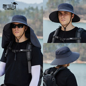 9215钓鱼帽子男夏季 护颈防晒遮阳户外遮脸太阳帽超大檐披肩渔夫帽