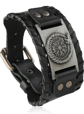 个性手工编织复古皮革手链 欧美朋克风宽皮手镯 潮流百搭男士饰品