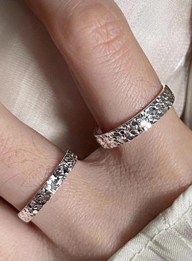 s999足银碎冰冰戒指女 小红书同款超闪波光粼粼车花亮片开口指环