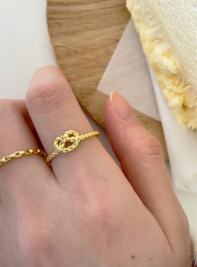 s925纯银爱心戒指女ins冷淡风轻奢小众简约百搭麻花打结心形指环