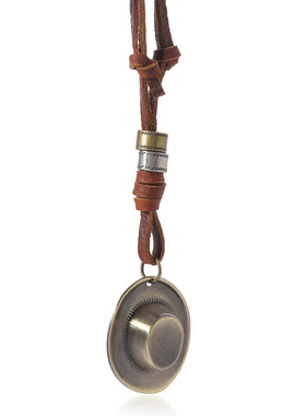 欧美简约百搭复古帽子皮革项链 冷淡风个性气质高级感ins毛衣链