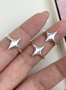 实拍s925纯银星光戒指女 十字星星ins冷淡风百搭简约光面星芒指环