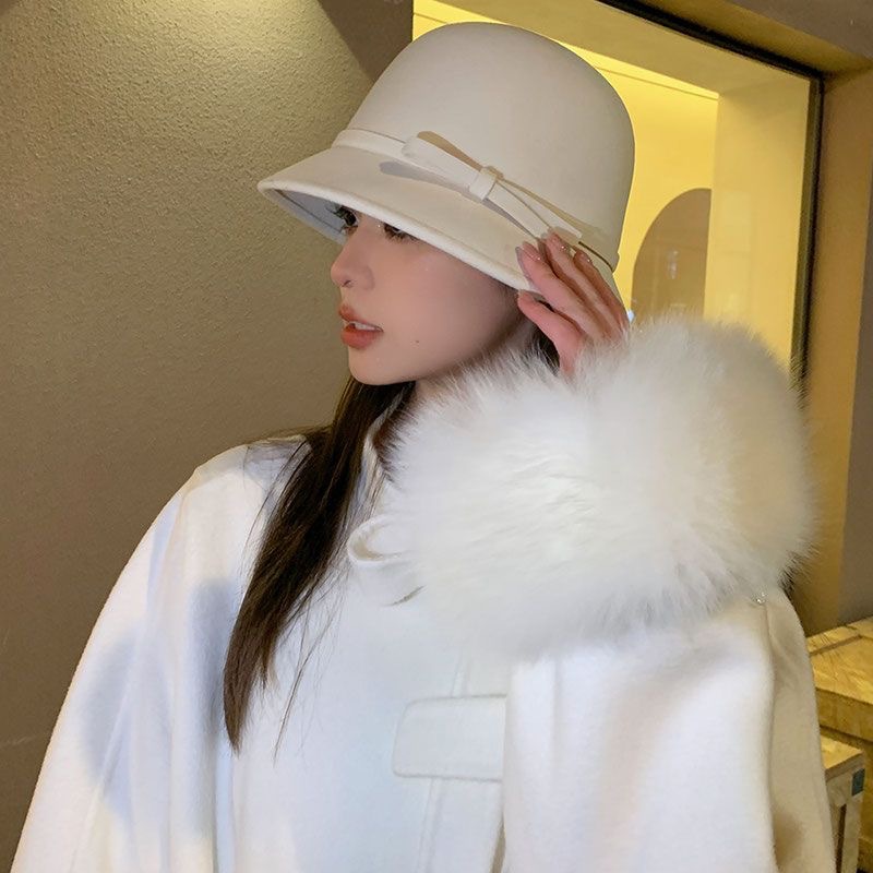 赫本风毛呢留洋渔夫帽子秋冬款法式复古小香风优雅气质毛呢礼帽女