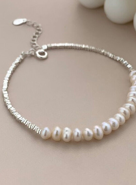 s925纯银淡水珍珠碎银子手链女ins夏季轻奢小众设计简约百搭手饰