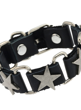 跨境配饰 欧美首饰品 男士手链 个性五角星朋克牛皮手链手环