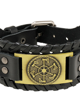 欧美时尚流行饰品个性编织复古牛皮手链创意简约男士皮革手环手镯