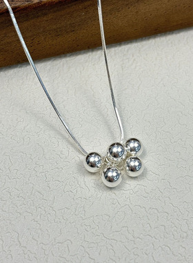 s925纯银葡萄串圆球项链女ins秋冬新款小众清冷感极简设计蛇骨链