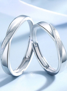 s925纯银双生结情侣对戒ins高级感小众设计拉丝磨砂莫比乌斯戒指