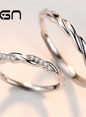 新概念S925纯银情侣戒指男女饰品开口对戒女日韩学生百搭简约活口