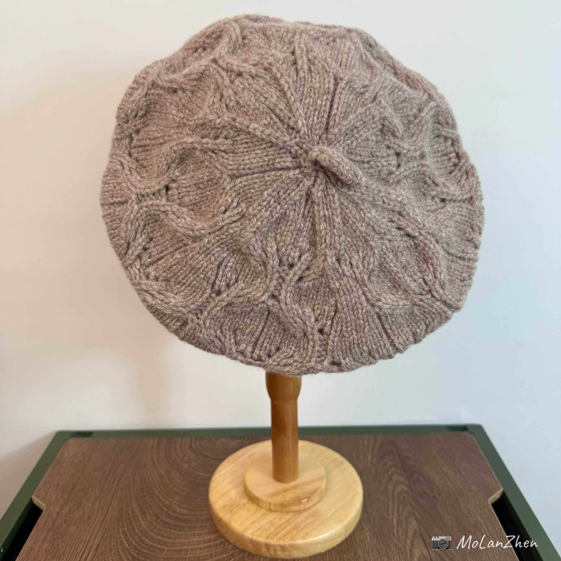 「100%WOOL」复古柔软麻花针织羊毛贝雷帽大版型显脸小毛线画家帽