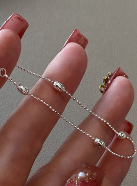 s925纯银小圆珠米粒手链女ins小众设计简约百搭橄榄珠豆豆手饰