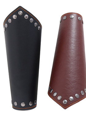 欧美新款朋克铆钉宽皮手链简约蜡线编织皮革护腕手带机车骑行护臂