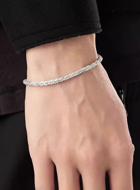 s925纯银波光粼粼手链男士ins潮流个性简约高级感闪亮满天星手饰