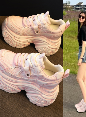 6668-9厚底内增高擦色复古风老爹鞋女2026春季新款松糕运动休闲鞋