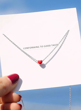 s925纯银爱心项链女ins夏季小清新甜美简约红色心形锁骨链 送闺蜜