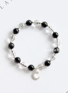 天然彩虹眼手链女黑曜石手串配白水晶手链女闺蜜送礼手串现货时尚