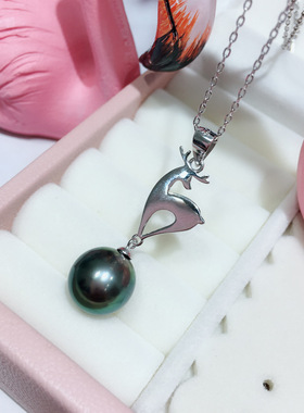 万美跨境S925银小麋鹿项链锁骨链女韩版时尚简约DIY空托珍珠吊坠