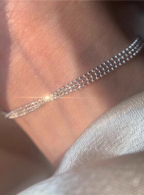 s925纯银小圆珠三层手链女夏小众设计仙气超闪波光粼粼车花珠手饰