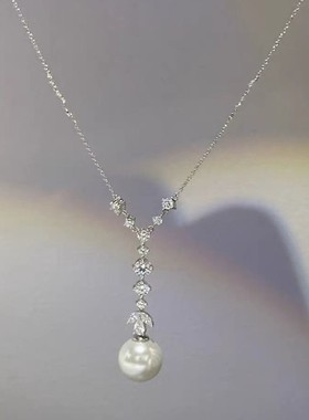 韩版气质长款流苏闪钻珍珠项链女s925纯银夏季高级感锁骨链不掉色