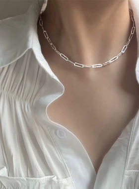 925纯银波光粼粼意大利车花口字项链简约ins冷淡极简风叠戴锁骨链
