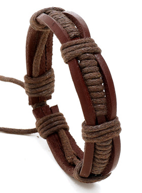 庞克厂家直销简约手工编织牛皮手链欧美复古男士手环手镯跨境饰品