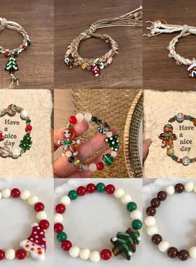 圣诞来啦~卡通可爱圣诞树姜饼人串珠手链小众高颜值氛围感百搭手