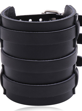 跨境热销饰品欧美夸张朋克牛皮手链多层个性潮流机车单车宽手链