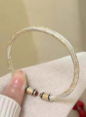 新中式古法描金金箍棒手镯女实心开口平安喜乐手环国风黑神话悟空