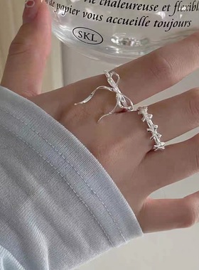 丝带蝴蝶结戒指女款轻奢小众设计感指环扣开口可调节送闺蜜食指戒