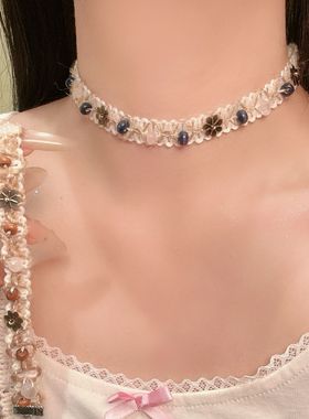 波西米亚风麻绳草编海洋沙滩木珠复古短款项圈时尚设计感项饰配饰