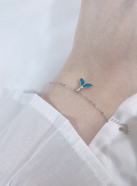 新概念s925纯银 蓝色鱼尾手链女夏季小清新甜美ins小众设计感手饰