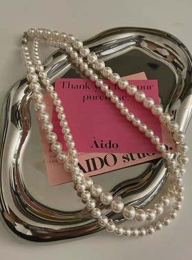 ins博主韩代fever同款高级感女夏复古shi家正圆澳白珍珠链锁骨链