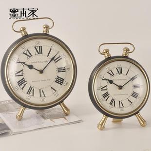 圆形钟表轻奢黑色罗马数字座钟客厅坐式时钟桌面摆钟台式摆件座钟