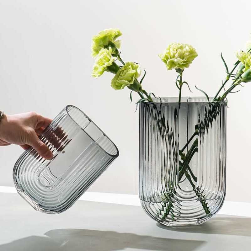 u型花瓶北欧简约玻璃创意几何客厅插花摆件欧式现代简约装饰摆设