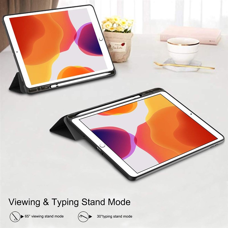 For iPad 7th 10.2 Case 2019 With Pencil Holder Cloth Text